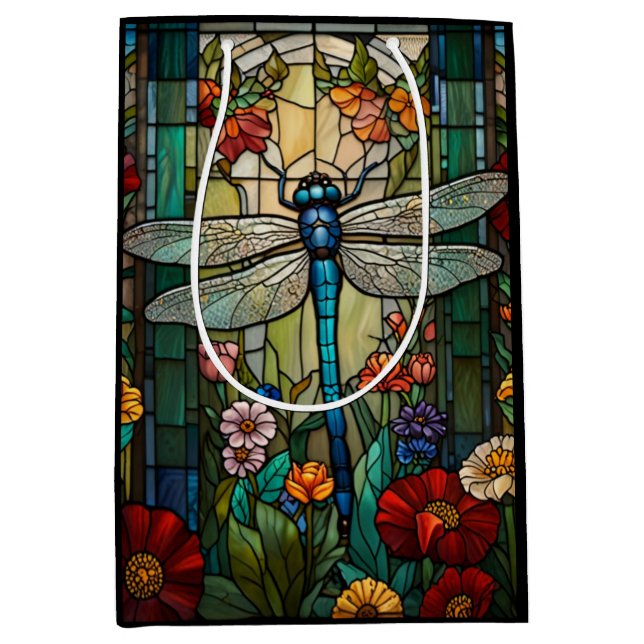 Sacola Para Presentes Média Retro art nouveau dragonfly boho chic (Frente)