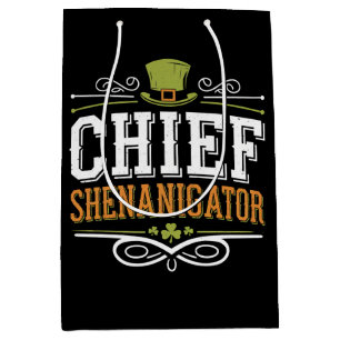 Sacola Para Presentes Média Retro Chief Shenanigator Chapéu Sortudo do Leprech