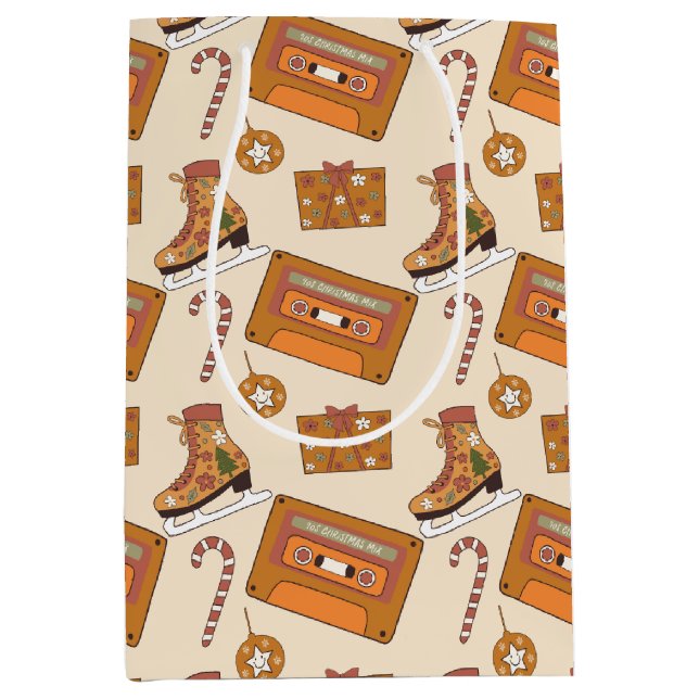 Sacola Para Presentes Média Retro Christmas Joy (Frente)