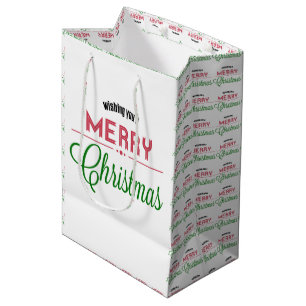 Sacola Para Presentes Média Retro Feliz Design de Natal