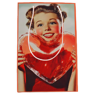 Sacola Para Presentes Média Retro Love: 1950 Heart Glow