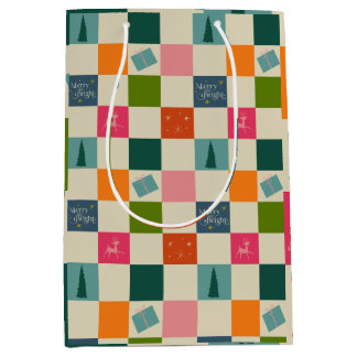 Sacola Para Presentes Média Retro Merry and Bright Christmas Wrapping Paper