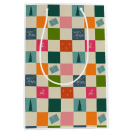 Sacola Para Presentes Média Retro Merry and Bright Christmas Wrapping Paper