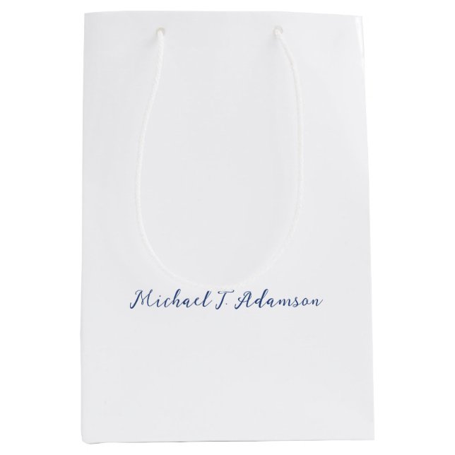 Sacola Para Presentes Média Retro Style Elegant Plain White Calligraphy Name (Frente)