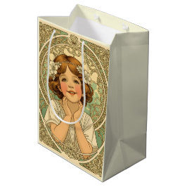 Sacola Para Presentes Média retro vintage child with flowers