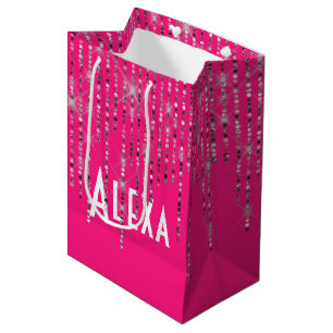Sacola Para Presentes Média Rhinestone Bling Com Nome Média Gift Bag