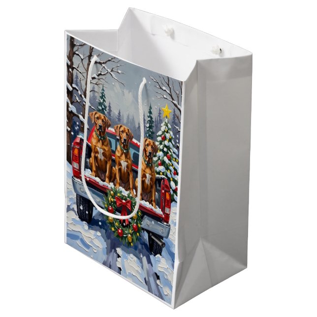 Sacola Para Presentes Média Rhodesian Ridgeback Christmas Red Truck Holiday (Frente inclinada)