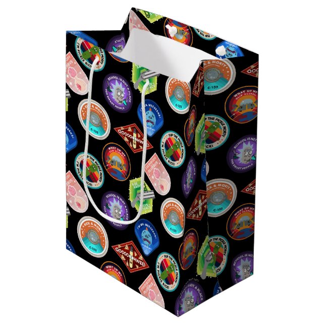 Sacola Para Presentes Média RICK E MORTY™ | Padrão de patches do espaço extern (Frente inclinada)