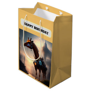 Sacola Para Presentes Média Robô futurístico da girafa, aniversário