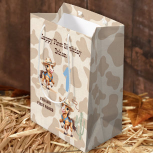 Sacola Para Presentes Média Rodeo Beige Cowboy Horse primeiro aniversario de N
