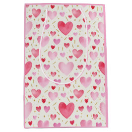 Sacola Para Presentes Média Romance de Quartzo Rosa: Corações de Aquarela & Do