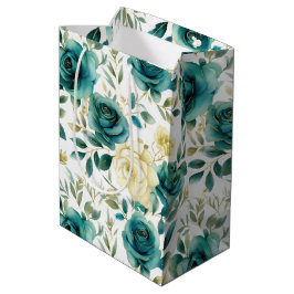 Sacola Para Presentes Média Romântica Creme Verde-Teal Rosa Floral