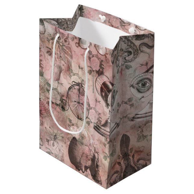 Sacola Para Presentes Média Romântico Steampunk | Ephemera Antiquada (Frente inclinada)