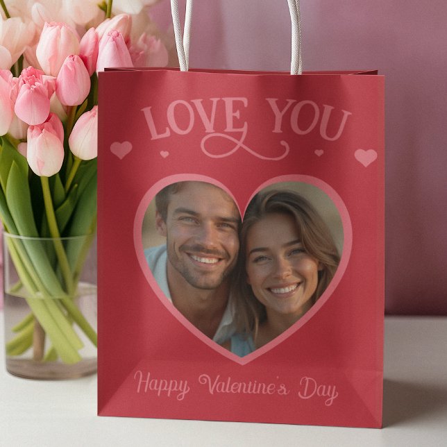 Sacola Para Presentes Média Romântico Vermelho Personalizado Eu Te Amo (Romantic Red Personalized I Love You Medium Gift Bag)