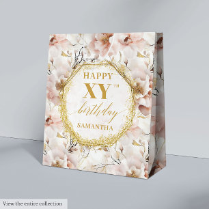 Sacola Para Presentes Média Rosa claro Cardíaca Boho Dourado Aniversário Gift 