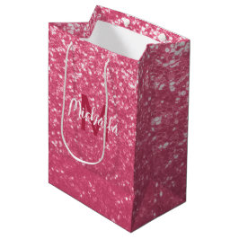 Sacola Para Presentes Média Rosa claro falsa rosa brilho brilho Monograma