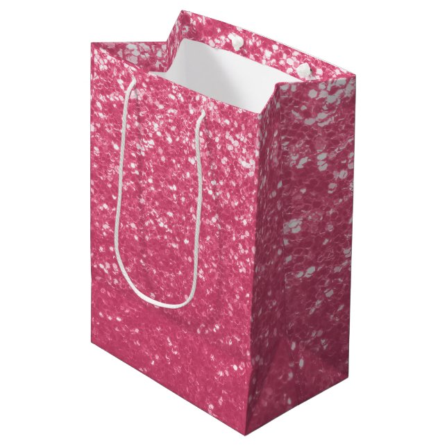 Sacola Para Presentes Média Rosa claro rosa falso brilho glitter (Frente inclinada)