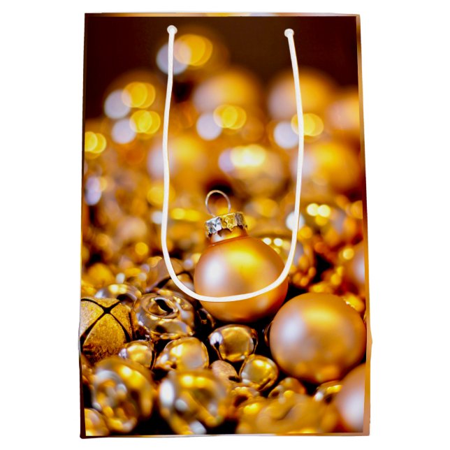 Sacola Para Presentes Média Rosa de Natal Dourado Baubles (Verso)