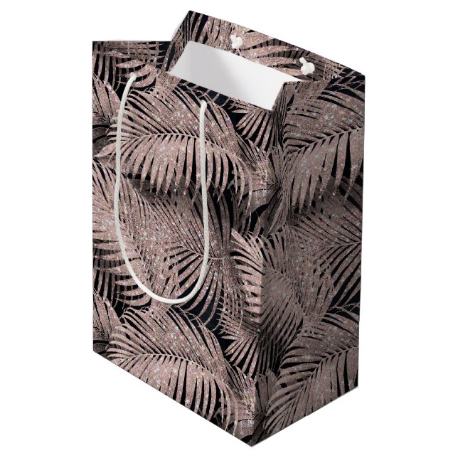 Sacola Para Presentes Média Rosa de padrão das folhas de repolho ID831 Dourado (Verso inclinado)