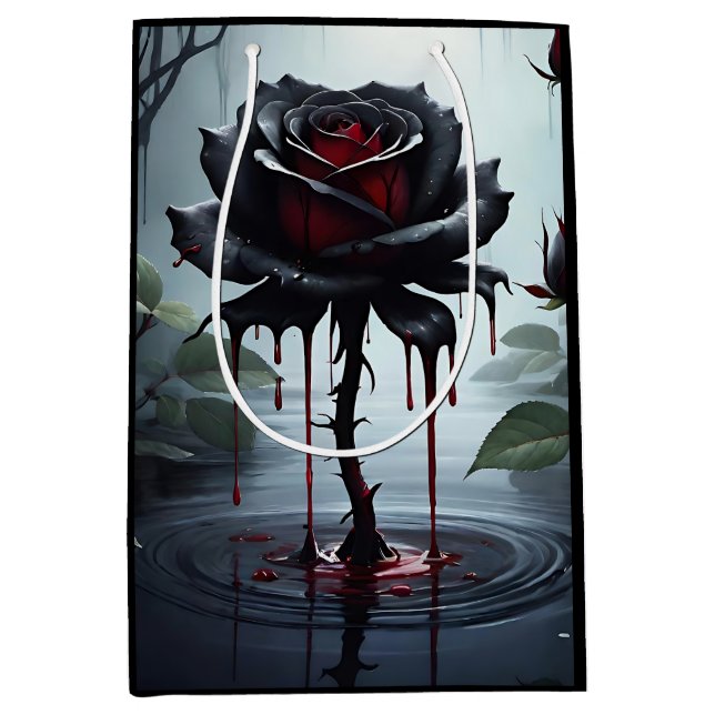 Sacola Para Presentes Média Rosa de preto estranho (Frente)
