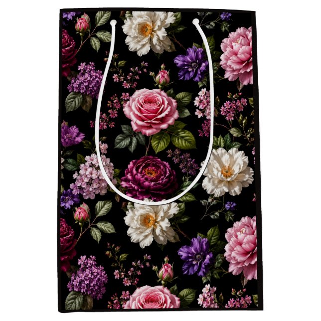 Sacola Para Presentes Média Rosa de Veludo Preto (Frente)