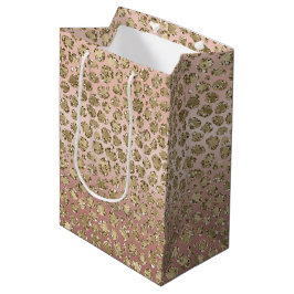 Sacola Para Presentes Média Rosa Dourada Glam Glitter Leopardo