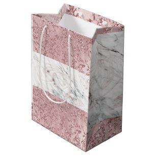 Sacola Para Presentes Média Rosa Dourado Moderno Glamour Mármore & Decorativo