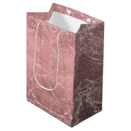 Sacola Para Presentes Média Rosa Dourado Moderno Glamouroso Mármore Chique