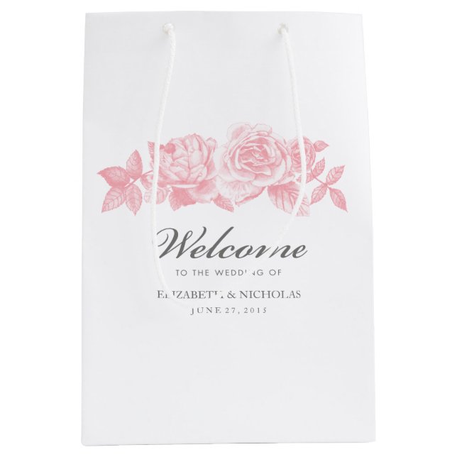 Sacola Para Presentes Média Rosa esboço com barra de presentes a rosa (Frente)