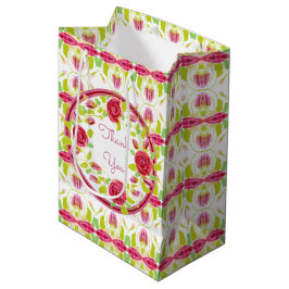 Sacola Para Presentes Média Rosa Floral Chique Obrigado