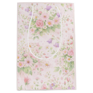 Sacola Para Presentes Média Rosa Floral Rosa & Margarida — Botânica Pastel