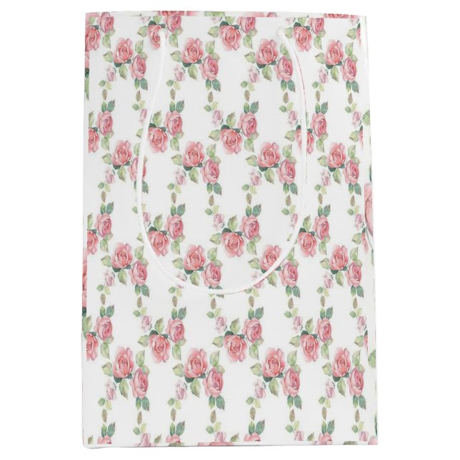 Sacola Para Presentes Média Rosa Floral Shabby Chic (Frente)