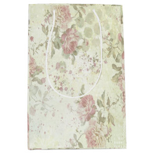 Sacola Para Presentes Média Rosa Floral Shabby Chic Rosa
