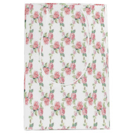 Sacola Para Presentes Média Rosa Floral Xadrez Chique