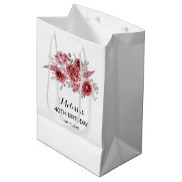 Sacola Para Presentes Média Rosa Greenery Floral aniversário de 40 anos