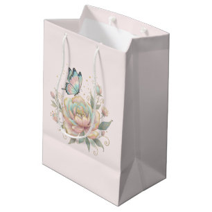 Sacola Para Presentes Média Rosa Mágica e Borboleta Cores Pastel