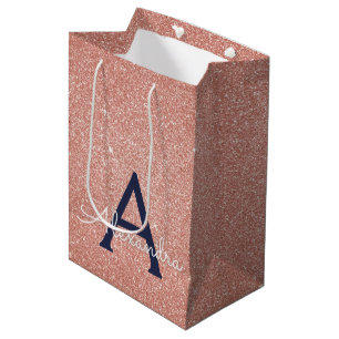 Sacola Para Presentes Média Rosa Rosa Rosa Rosa Dourada Marinho Azul Brilhante