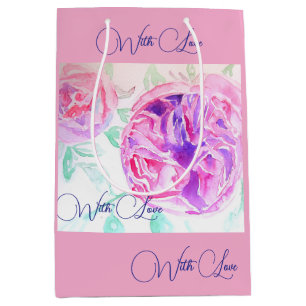 Sacola Para Presentes Média Rosa Rosa Rosa Rosa Watercolor Lilás Rosas Flor Fl