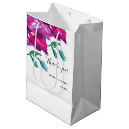 Sacola Para Presentes Média Rosa Roxa Artística Aquarela Pintada à Mão