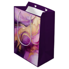 Sacola Para Presentes Média Rosa Roxo Moderno e Dourado-