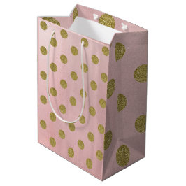 Sacola Para Presentes Média Rosa Suave Dourado Brilho Glam Pontos de Bolha Fes