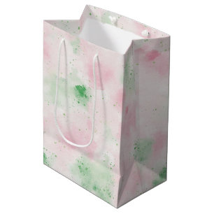 Sacola Para Presentes Média Rosa Verde Abstrato Aniversário Feminino