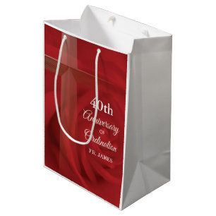 Sacola Para Presentes Média Rosa vermelha de Ordenação de Aniversário do Padre