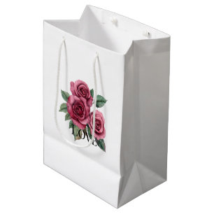 Sacola Para Presentes Média Rosa vermelha Floral Love