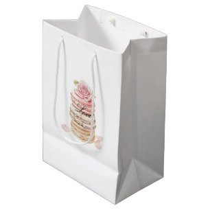 Sacola Para Presentes Média Rosas Bonitas Floral Rosa Pêssego Creme Chuveiro d