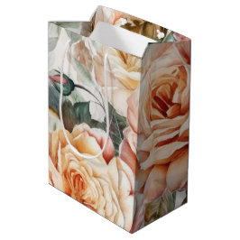 Sacola Para Presentes Média Rosas brancas e pêssegos vintage delicados