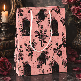 Sacola Para Presentes Média Rosas do Cemitério Gótico Rosa Tumba