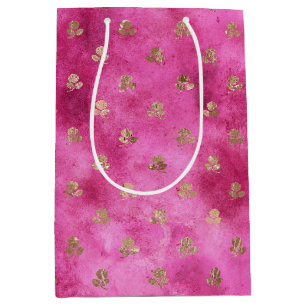 Sacola Para Presentes Média Rosas Dourados Rosa Menino