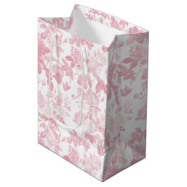 Sacola Para Presentes Média Rosas Florais Brancos Rosa Padrão Chinoiserie