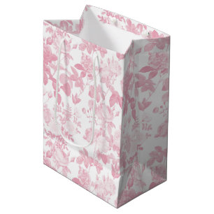 Sacola Para Presentes Média Rosas Florais Brancos Rosa Padrão Chinoiserie